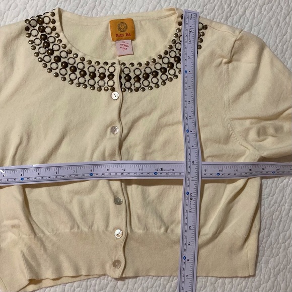 Ruby Rd Cream Cardigan with Embellished Neckline | Size XL | Elbow-length sleeve - Picture 3 of 8